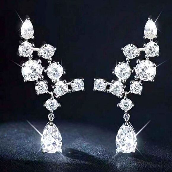 Clear White 1.20 Ct. Diamond Stud Back Earrings 14K White Gold on 925 Silver - Picture 2 of 6